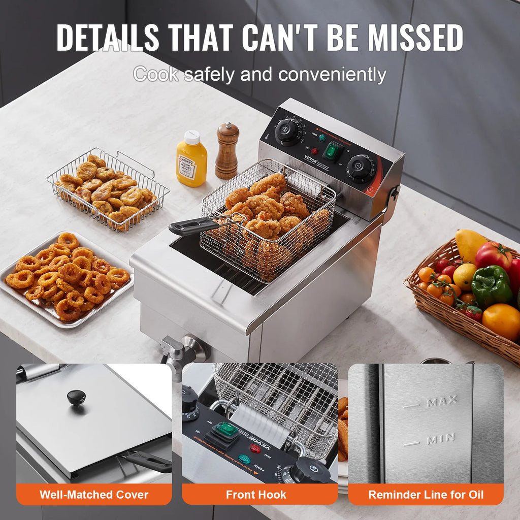 SucceBuy Commercial Deep Fryer — Electric Countertop Stainless Steel with Timer & Temp Control