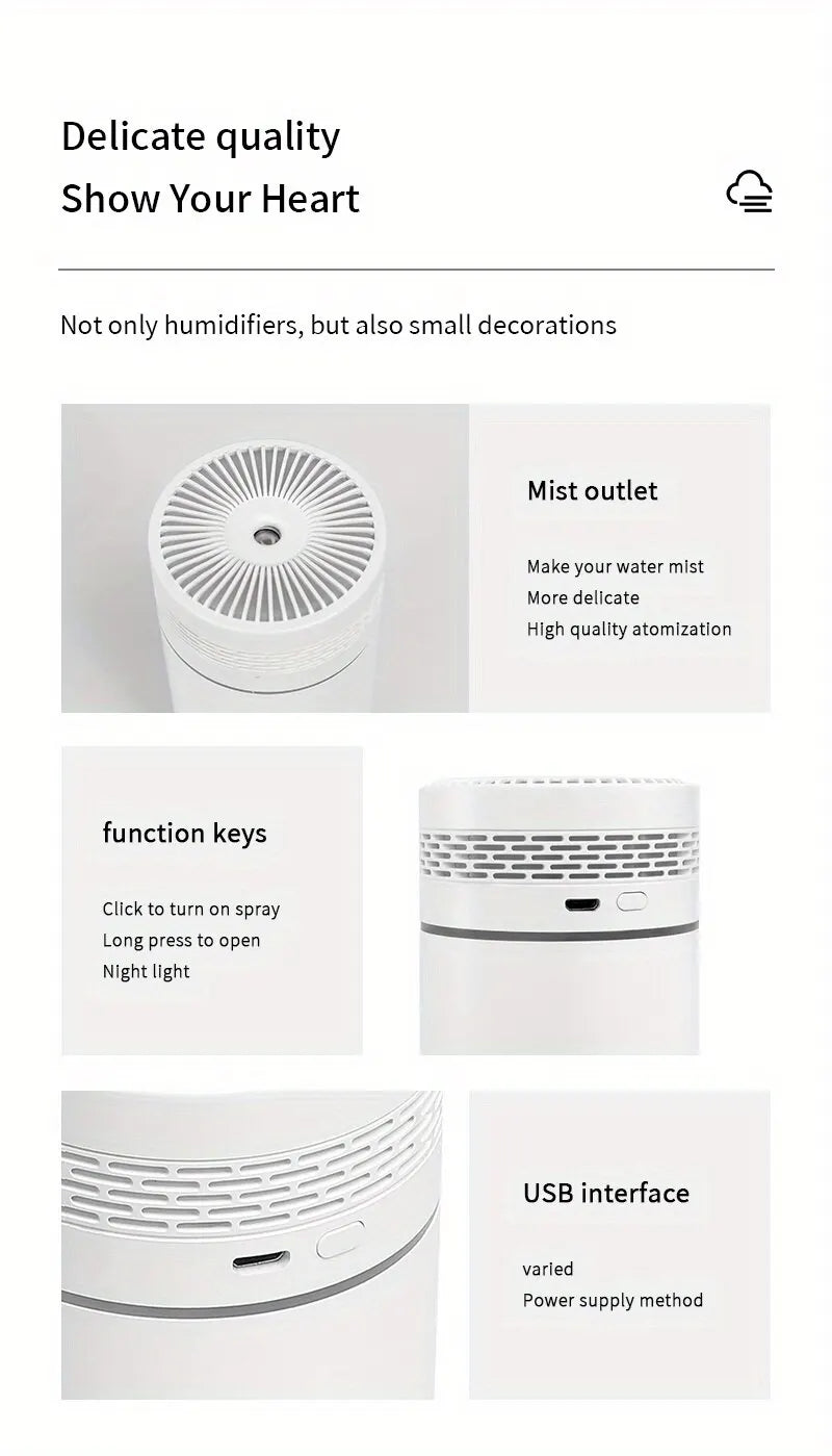 250ml Mini Car Humidifier — USB Spray Mist with LED Light & Essential Oil Diffuser