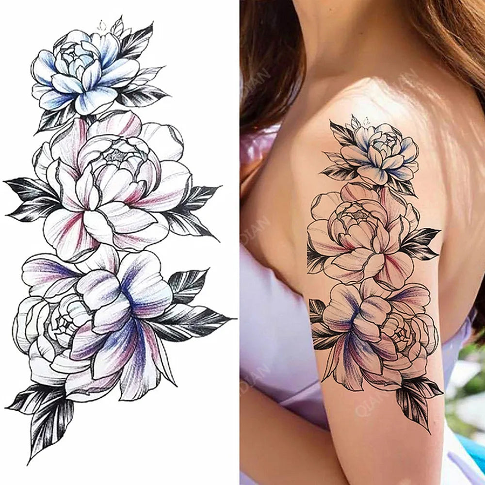 Floral Waterproof Temporary Tattoo — Rose, Lotus & Sunflower Body Art for Women