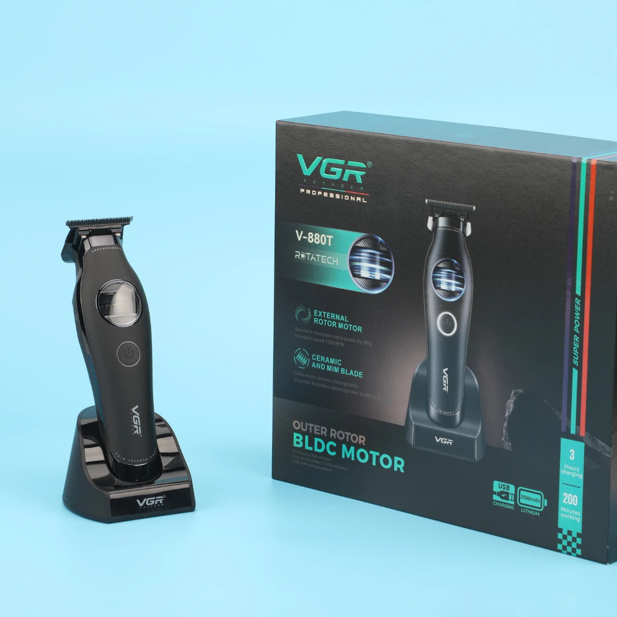 VGR Hair Trimmer Brushless External Rotor Motor Professional Hair Cutting Machine Barber Clippers Cordless Trimmer for Men V-880