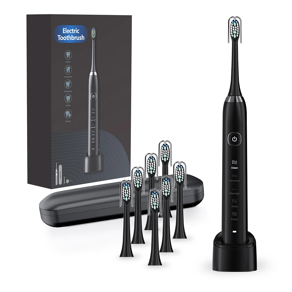 HOMEFISH Smart Sonic Electric Toothbrush Ultrasound IPX7 Rechargeable Tooth Brush 5 Mode Smart Time Teethbrush S100