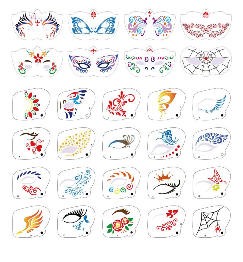 Reusable Body Painting Stencils — 8-20 Pcs Face Art & Temporary Tattoo Templates