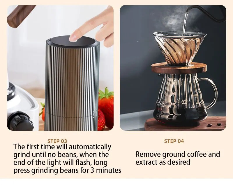 Electric Coffee Grinder with LED Display — Rechargeable Portable Automatic Pepper & Spice Mill