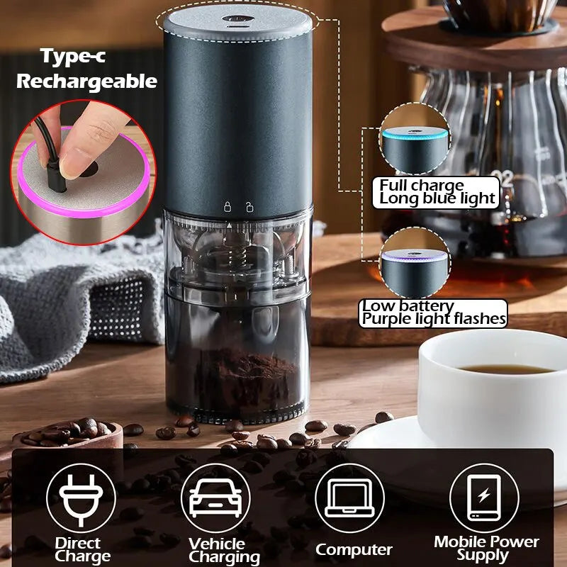 Electric Coffee Grinder with LED Display — Rechargeable Portable Automatic Pepper & Spice Mill