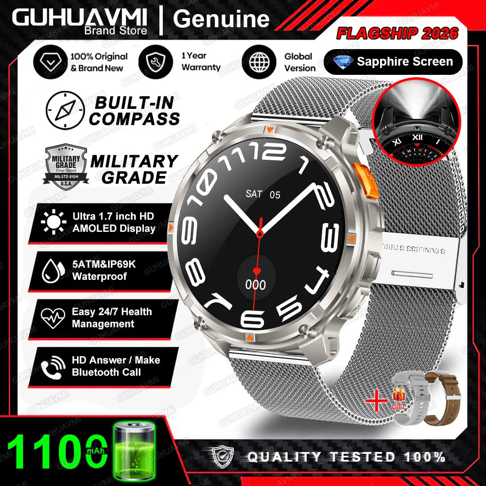 2026 T-Rex3 Pro Military Smartwatch — 1100mAh, GPS, 5ATM Waterproof & Compass