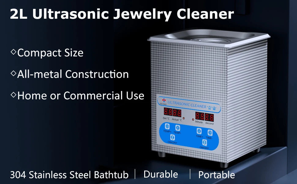 2L Ultrasonic Cleaner 40kHz — Jewelry, Watch & Eyeglasses Ultrasound Bath Machine