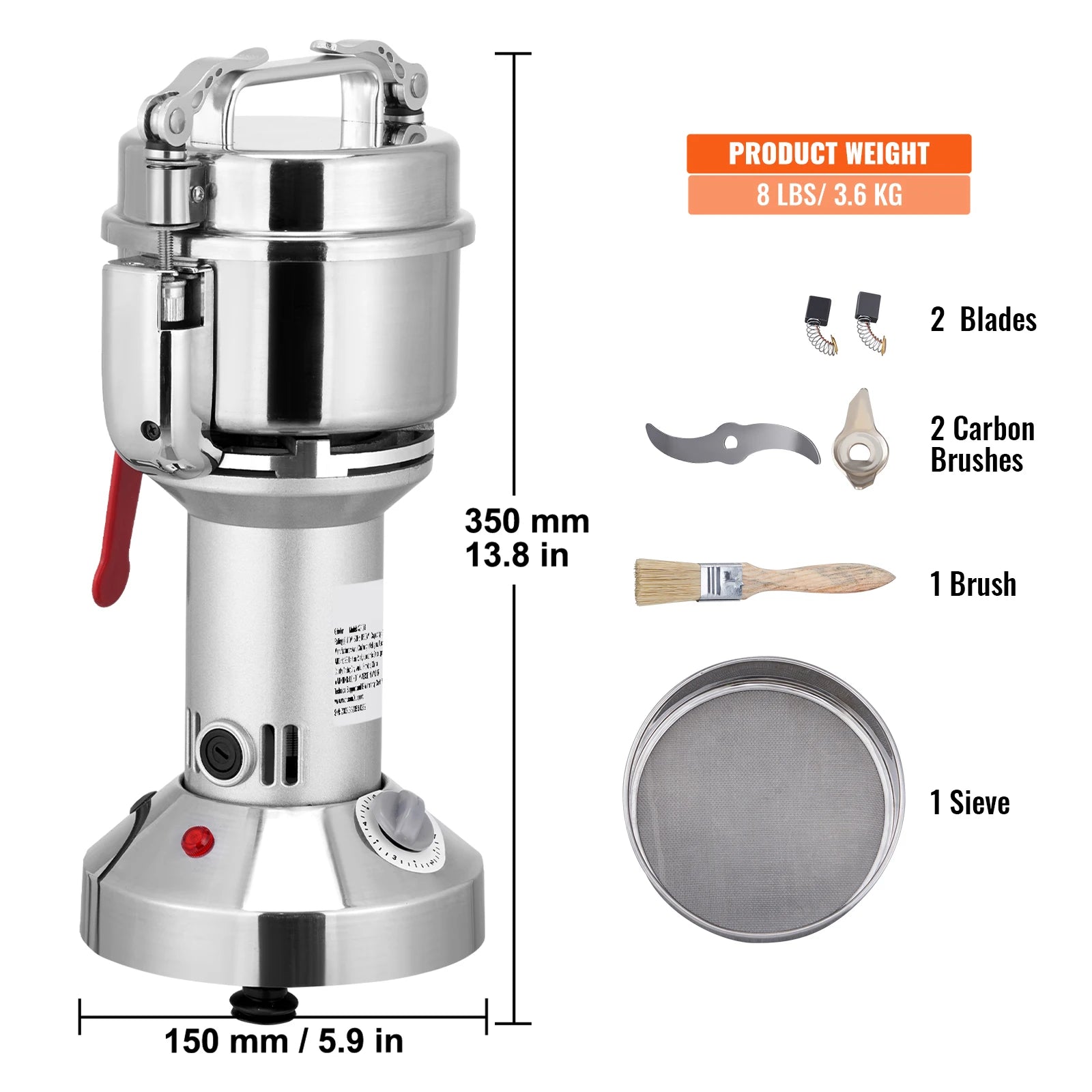 SucceBuy Commercial Grain Mill Grinder — 150-2500g Electric Swing Spice Grinder