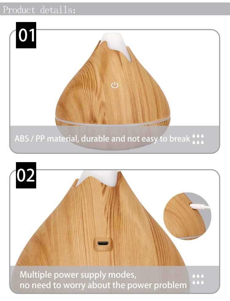 350ml Wood Grain Aromatherapy Diffuser — Remote Control, 7-Color LED Ultrasonic Humidifier