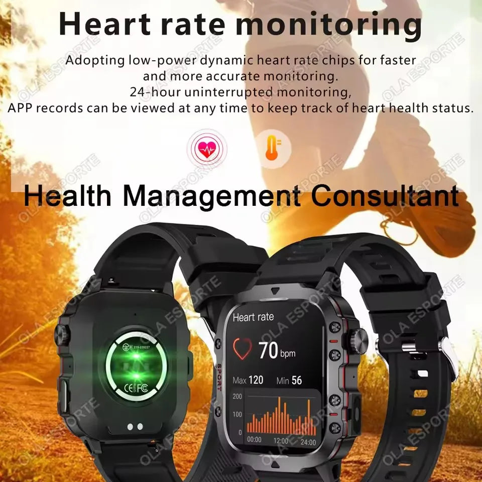 2026 Military Smartwatch — IP67 3ATM, GPS, Fitness Tracker & Bluetooth Calls for Men