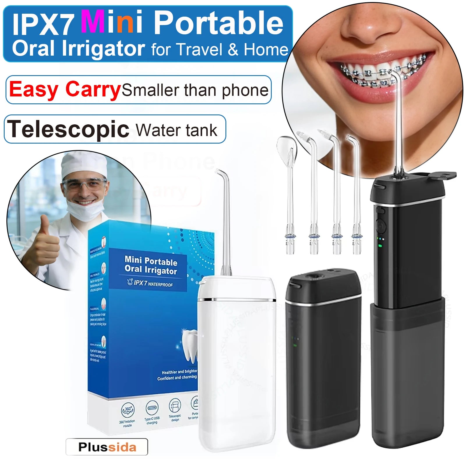 NEW Electric Oral Irrigator Mini Portable Water Flosser 200ML 3Mode Dental Teeth Pick Whitening Cleaner Waterpulse Tooth Cleaner