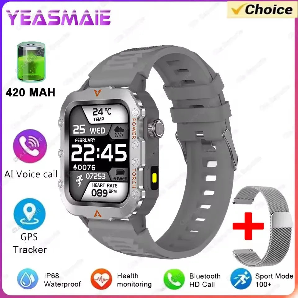 2026 Rugged Military Smartwatch — Waterproof, AI Voice, Health Monitor for Men