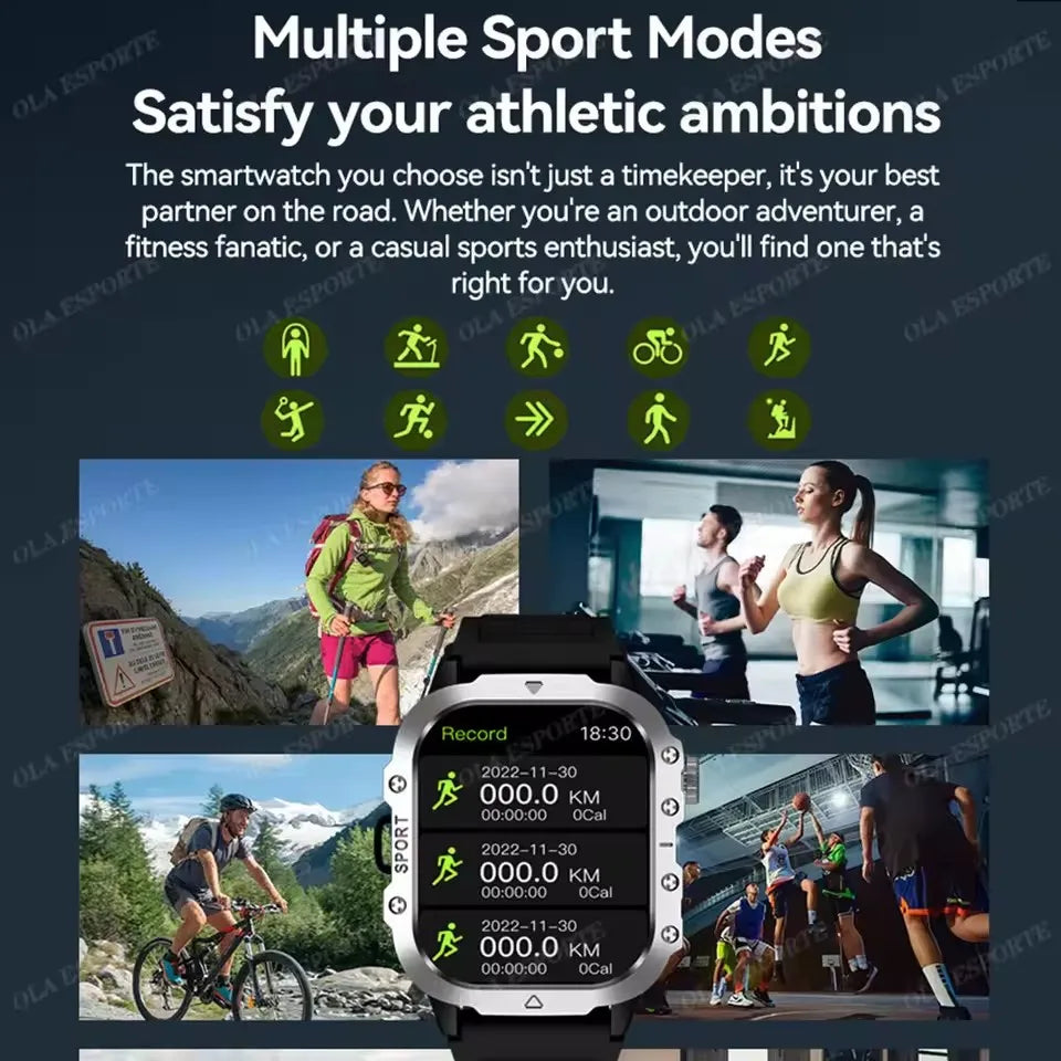 2026 Rugged Military Smartwatch — Waterproof, AI Voice, Health Monitor for Men