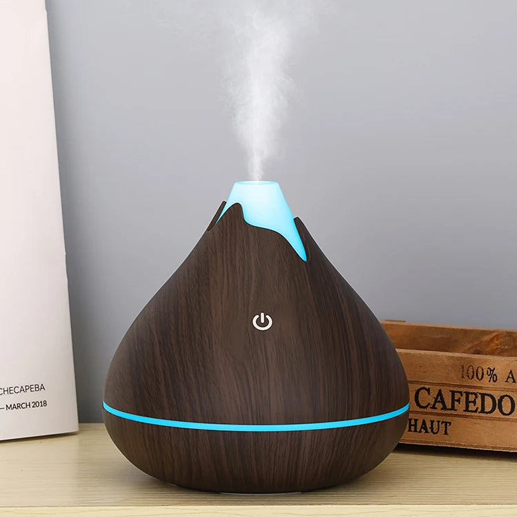 350ml Wood Grain Aromatherapy Diffuser — Remote Control, 7-Color LED Ultrasonic Humidifier