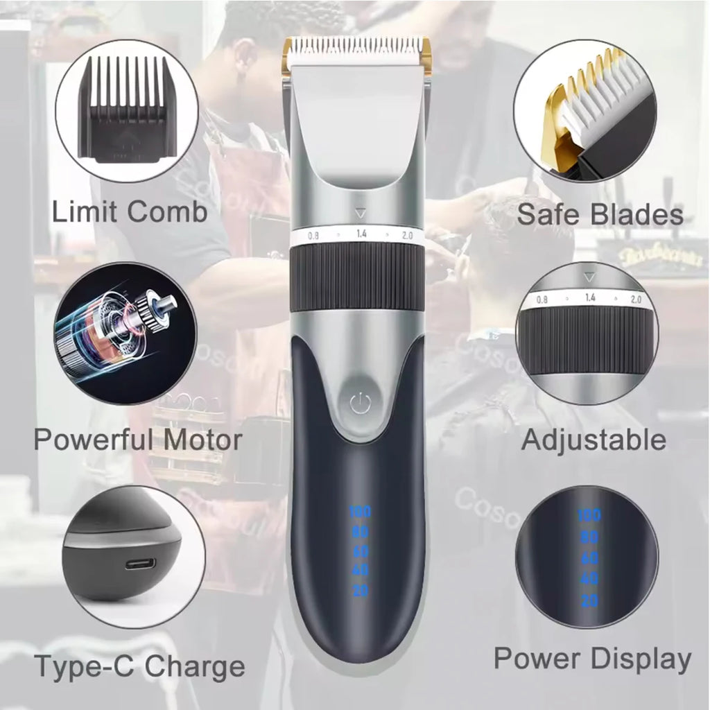 Hair Clipper Kit — Electric Trimmer with Comb & 4 Guide Caps for Precise Cutting