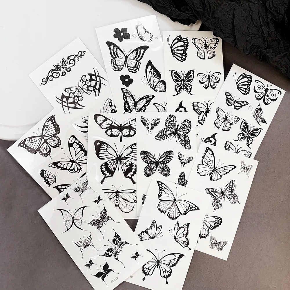 3D Black Butterfly Temporary Tattoo — 30pcs Waterproof Transfer Set for Women