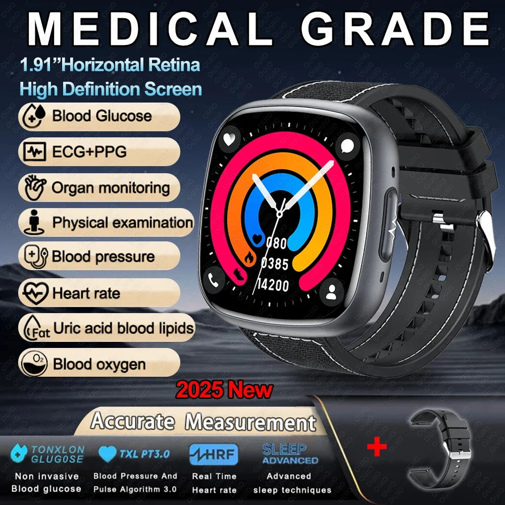 JY Medical Grade Health Smartwatch — ECG+PPG Blood Glucose, Uric Acid & Bluetooth Call