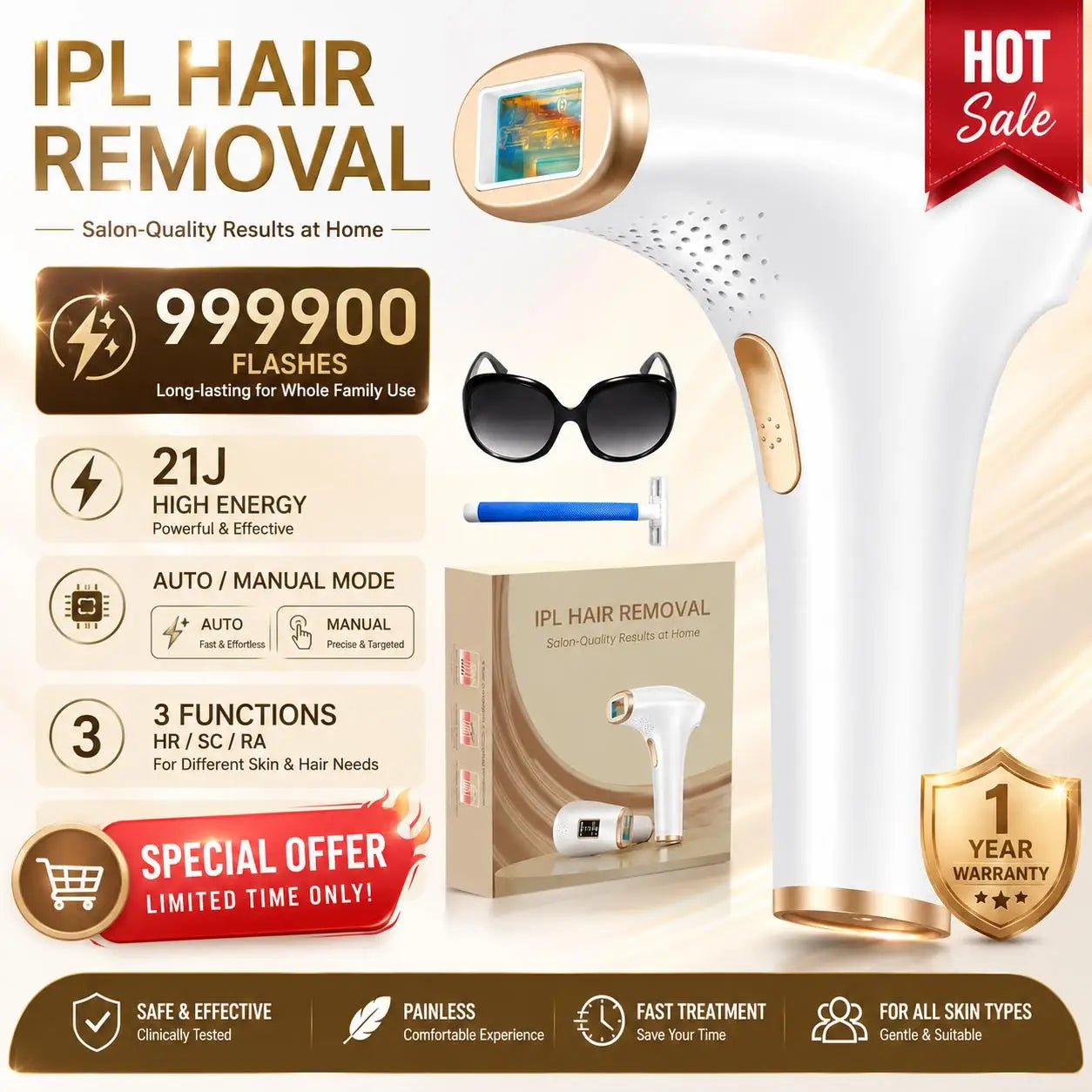 IPL Laser Epilator — 999,900 Flashes Permanent Hair Removal for Home Use
