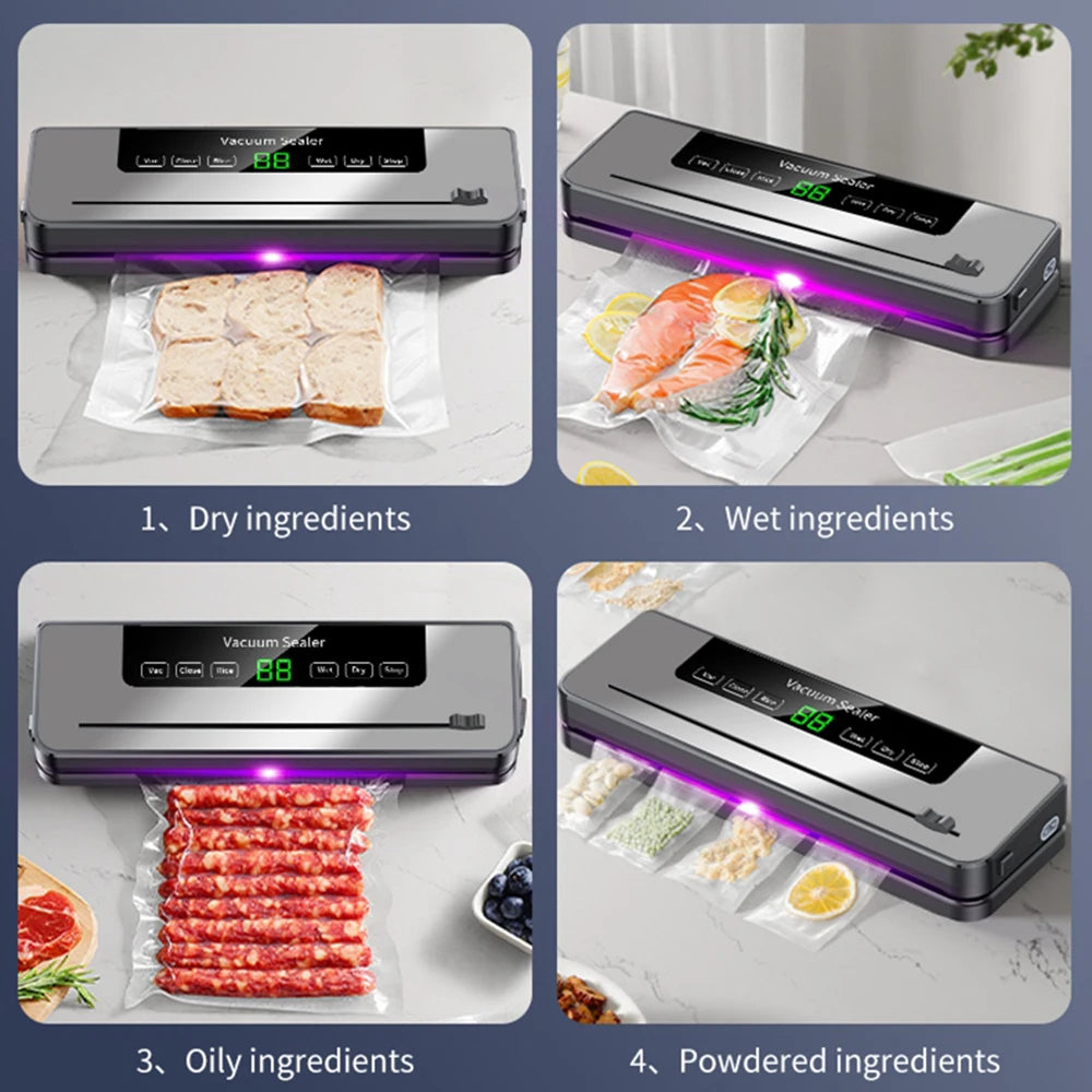 220V Food Vacuum Sealer Machine — 5-Mode Dry & Wet Automatic Sealer with 10 Bags