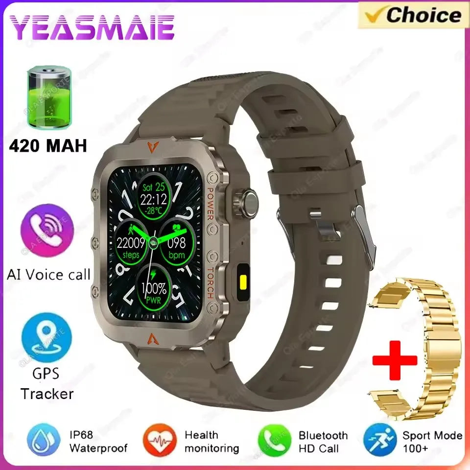 2026 Rugged Military Smartwatch — Waterproof, AI Voice, Health Monitor for Men
