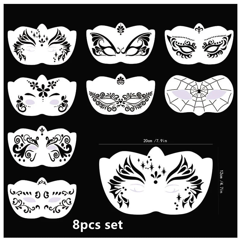 Reusable Body Painting Stencils — 8-20 Pcs Face Art & Temporary Tattoo Templates