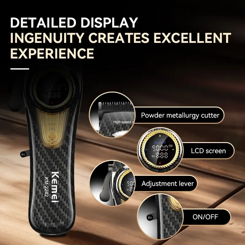 Kemei Professional Hair Clipper Kit — DLC Blade Rechargeable Cordless Barber Trimmer