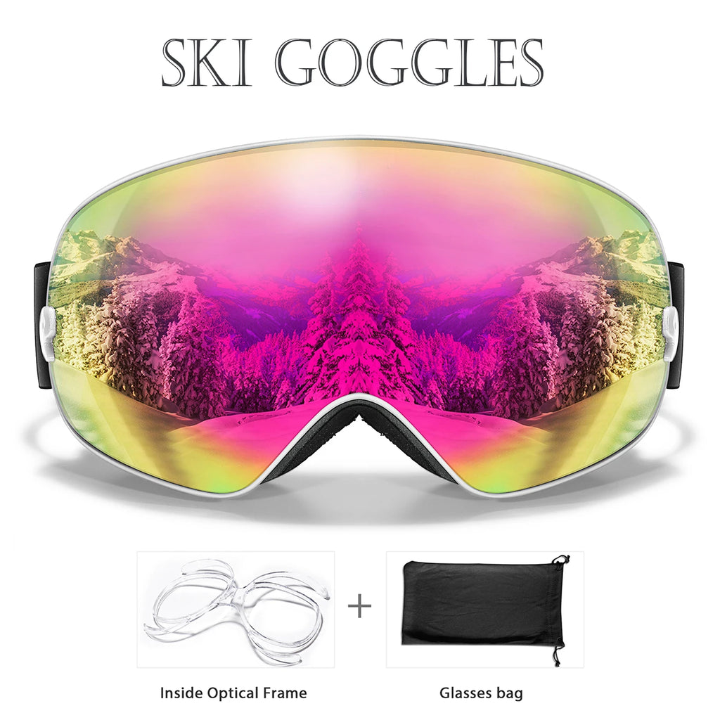 Winter Ski & Snowboard Goggles — UV400 Anti-Fog with Optical Frame & Bag