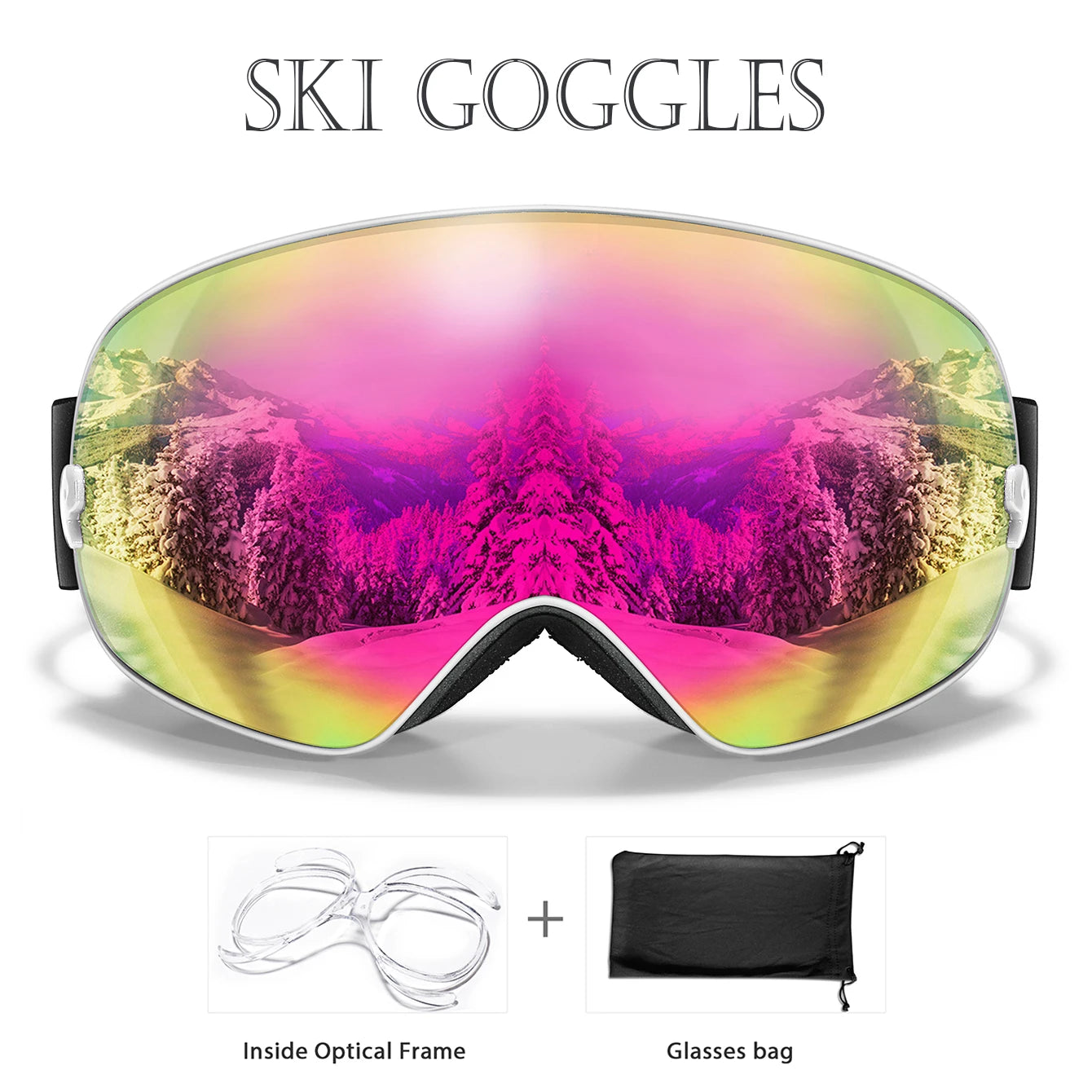 Winter Ski & Snowboard Goggles — UV400 Anti-Fog with Optical Frame & Bag