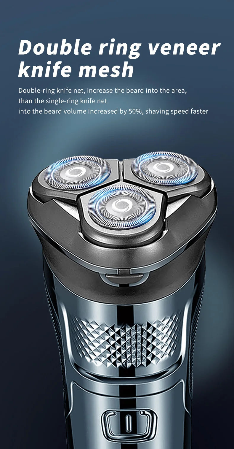Men's Electric Razor — 3D Flexible Floating Heads, USB Rechargeable with Adjustable Shaving Strokes