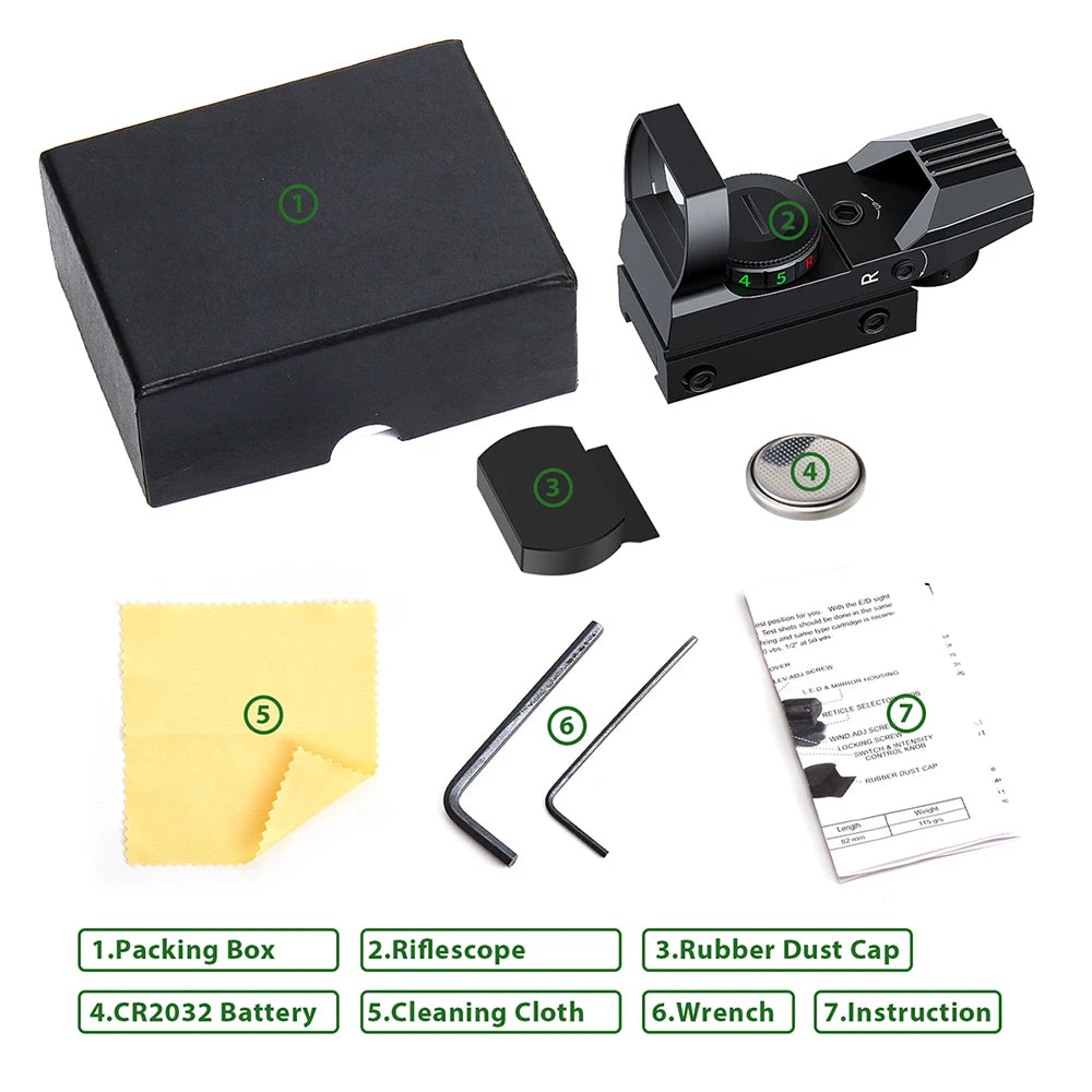 Tactical Red & Green Dot Sight — Reflex Optics Scope with 20mm Rail Mount