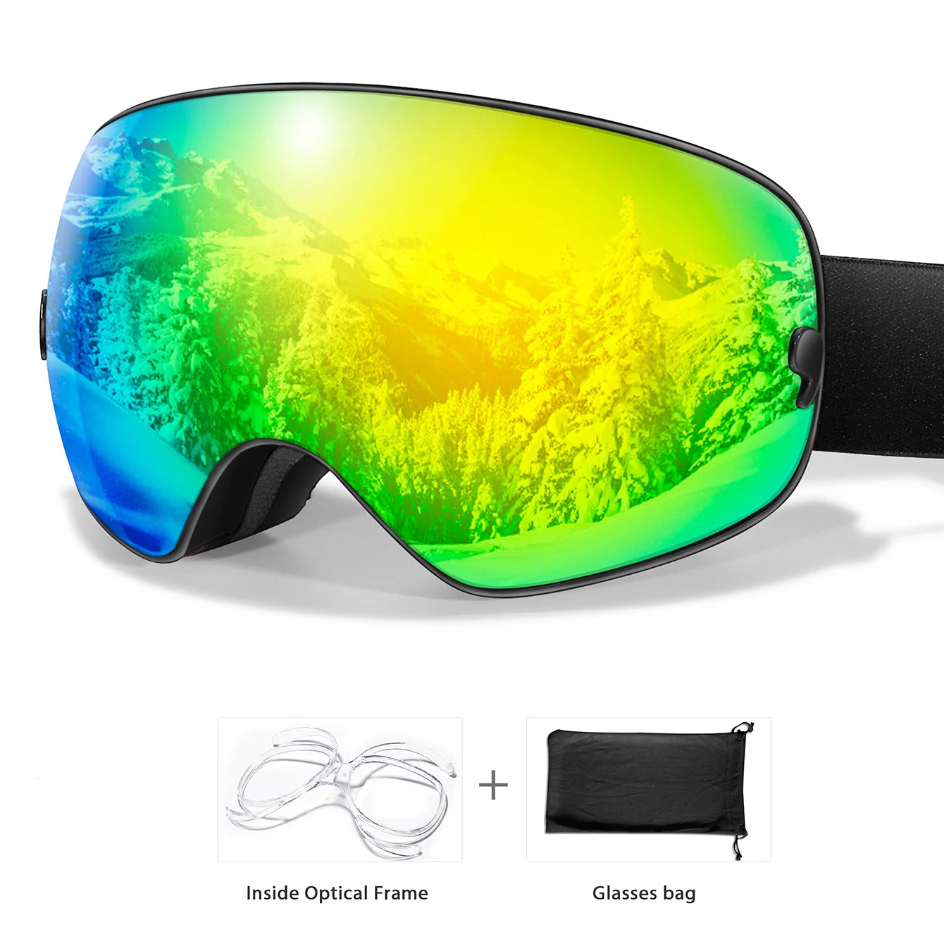 Winter Ski & Snowboard Goggles — UV400 Anti-Fog with Optical Frame & Bag