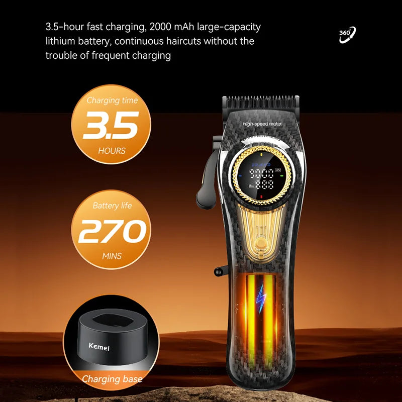 Kemei Professional Hair Clipper Kit — DLC Blade Rechargeable Cordless Barber Trimmer
