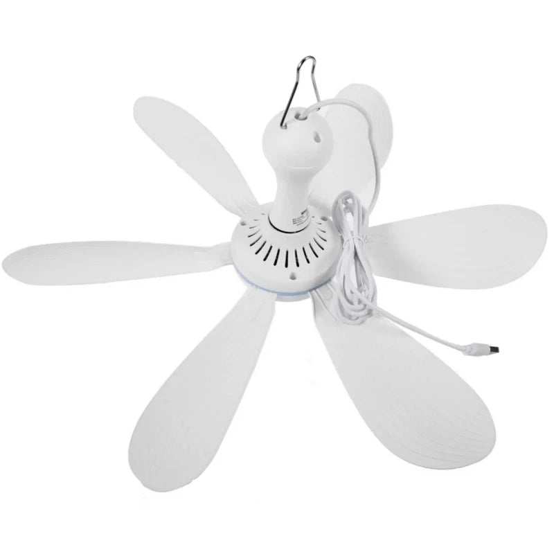 Silent 6-Blade USB Ceiling Fan — Remote Control, 4-Speed Hanging Fan for Camping & Tent