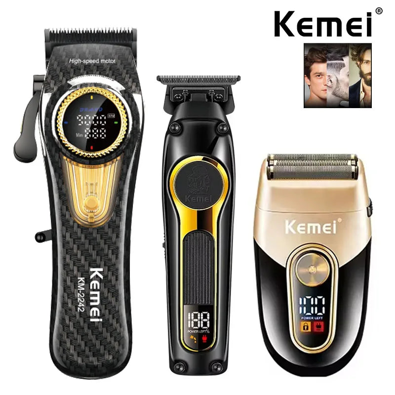 Kemei Professional Hair Clipper Kit — DLC Blade Rechargeable Cordless Barber Trimmer