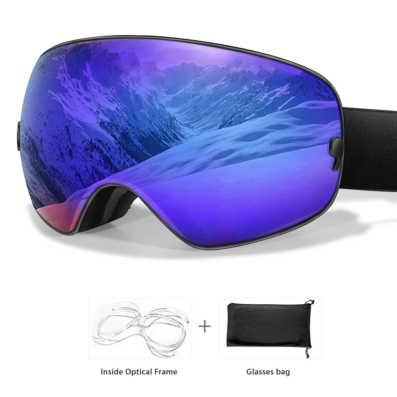 Winter Ski & Snowboard Goggles — UV400 Anti-Fog with Optical Frame & Bag
