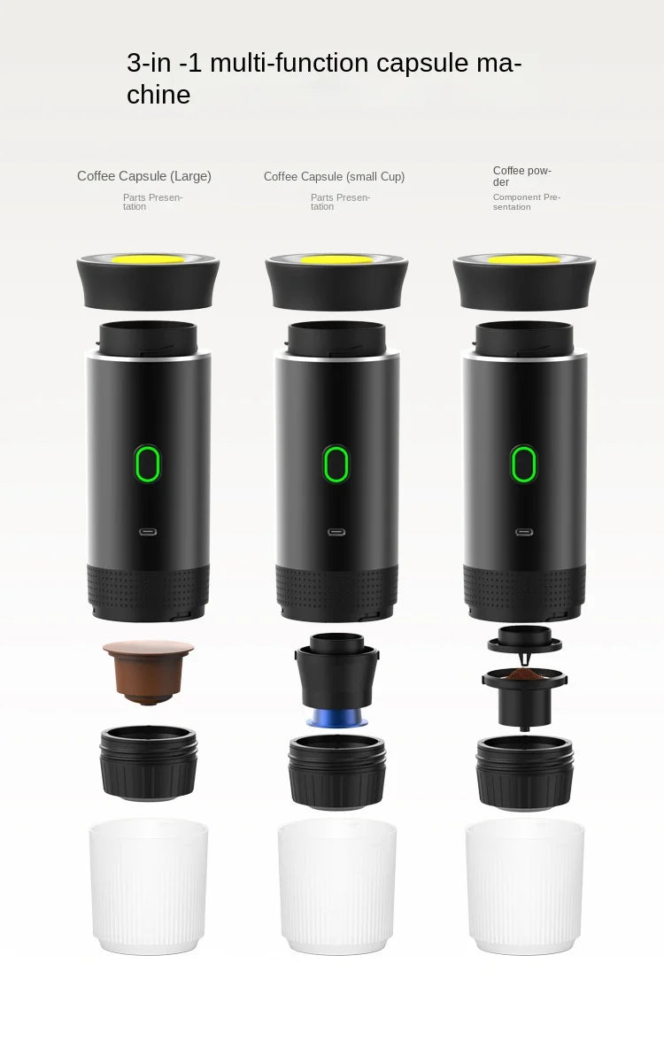 Portable Wireless Espresso Machine — 3-in-1 Capsule, Pod & Ground Coffee Maker for Travel & Car