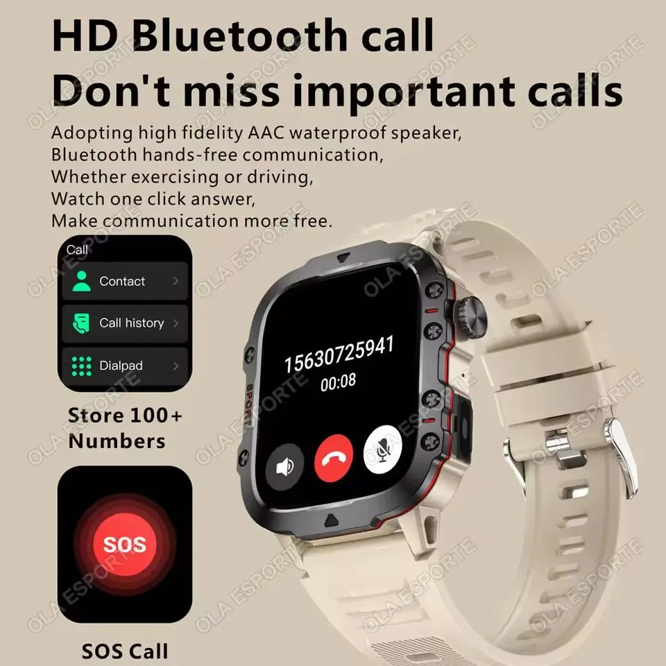 2026 Military Smartwatch — IP67 3ATM, GPS, Fitness Tracker & Bluetooth Calls for Men