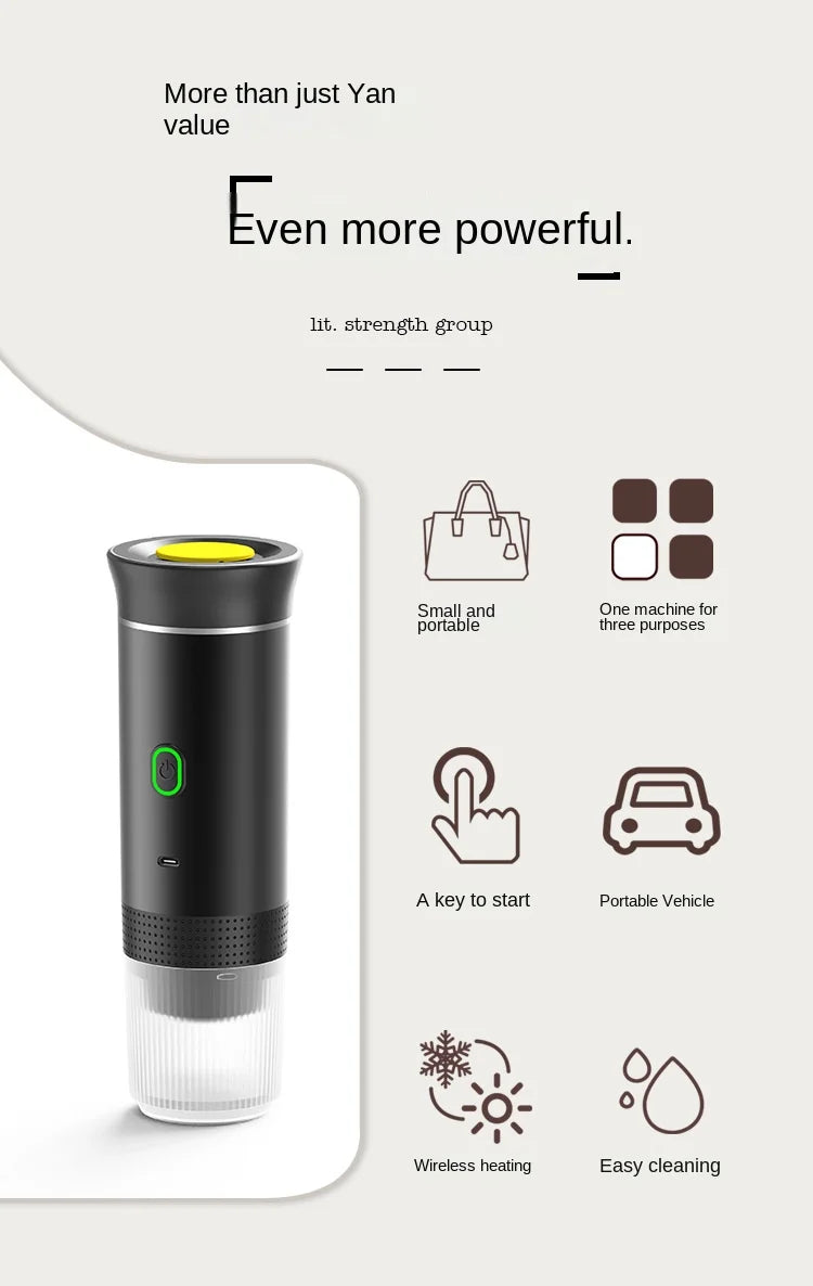 Portable Wireless Espresso Machine — 3-in-1 Capsule, Pod & Ground Coffee Maker for Travel & Car