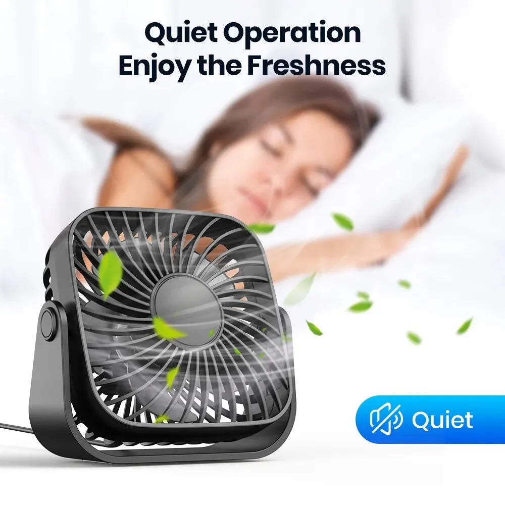 TOPK 4" USB Mini Portable Fan — 3-Speed Quiet Desk Fan with 360° Adjustment