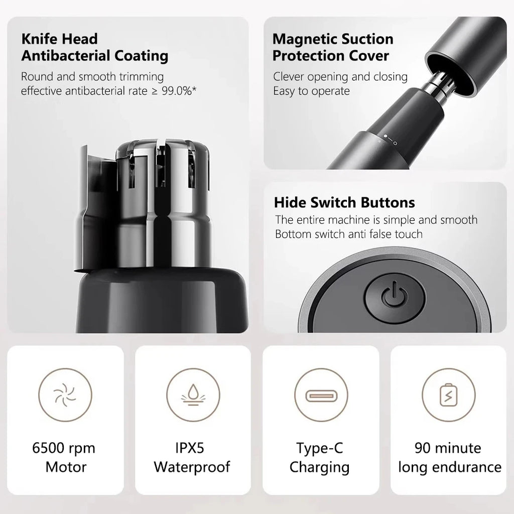 Xiaomi Mijia Electric Nose Hair Trimmer — Antibacterial Coating, Painless 6500RPM Ear & Nose Clipper