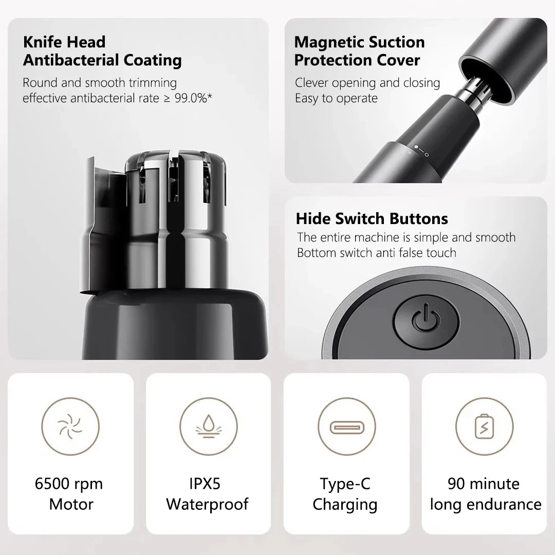 Xiaomi Mijia Electric Nose Hair Trimmer — Antibacterial Coating, Painless 6500RPM Ear & Nose Clipper