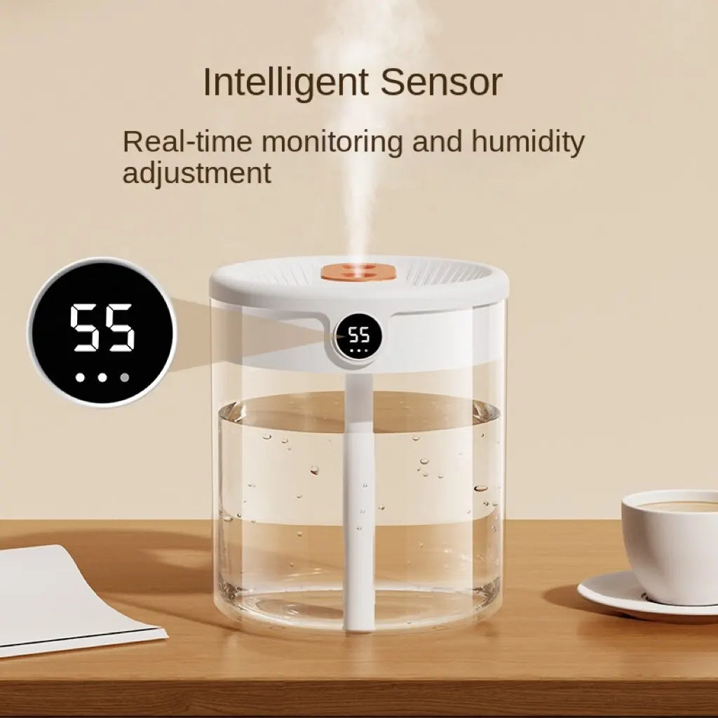 2L Double Spray Humidifier — Large Capacity Silent USB with Night Light & Digital Display