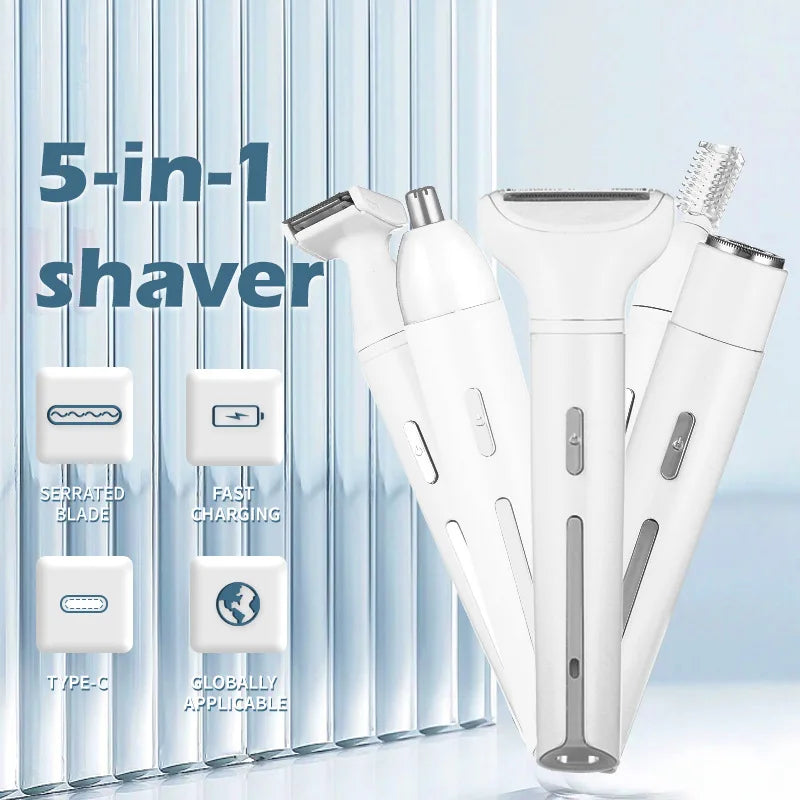 5-in-1 Electric Female Shaver — All-in-One Intimate Care for Armpit, Pubic & Body Hair