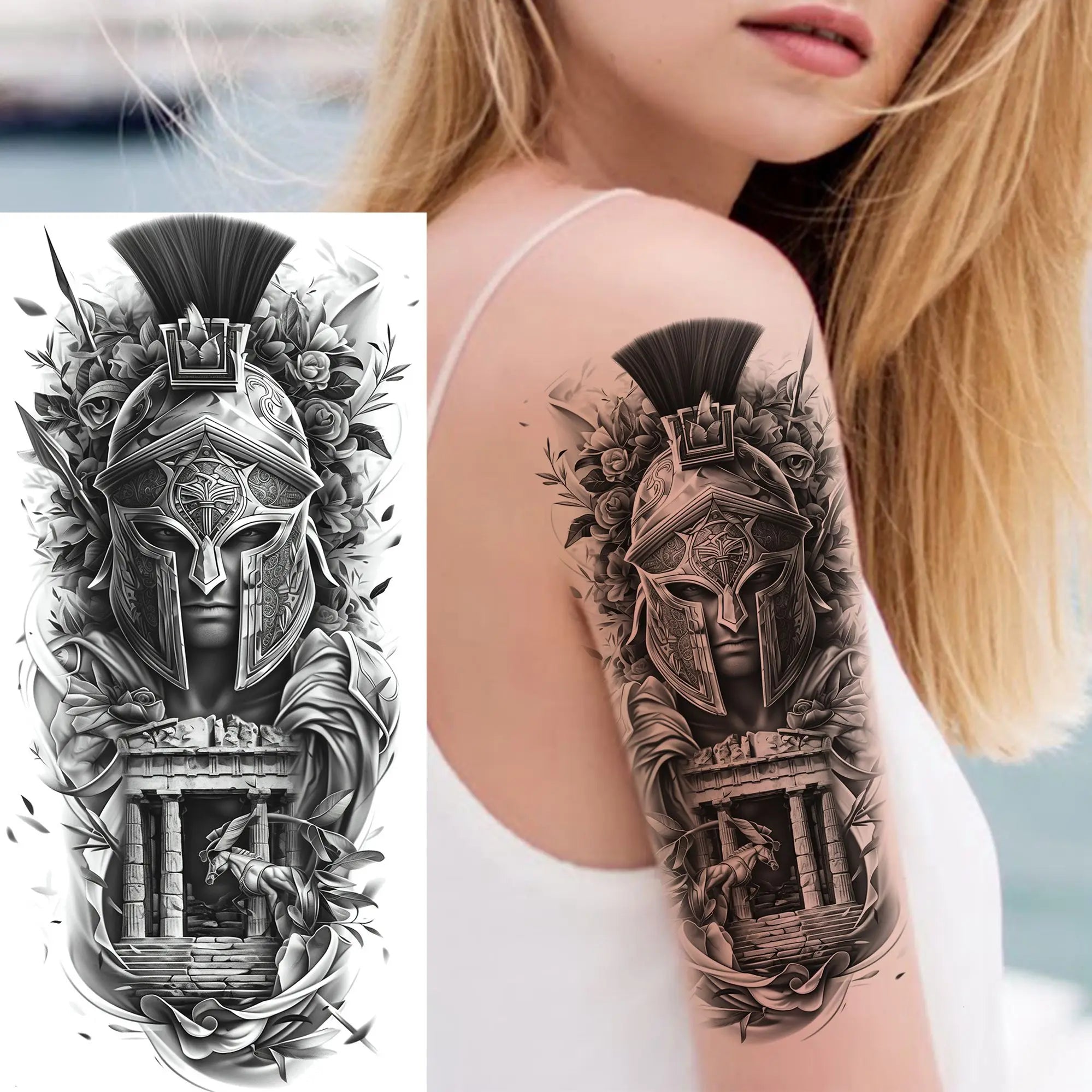 Spartan Warrior Temporary Tattoo — Realistic Waterproof Body Art