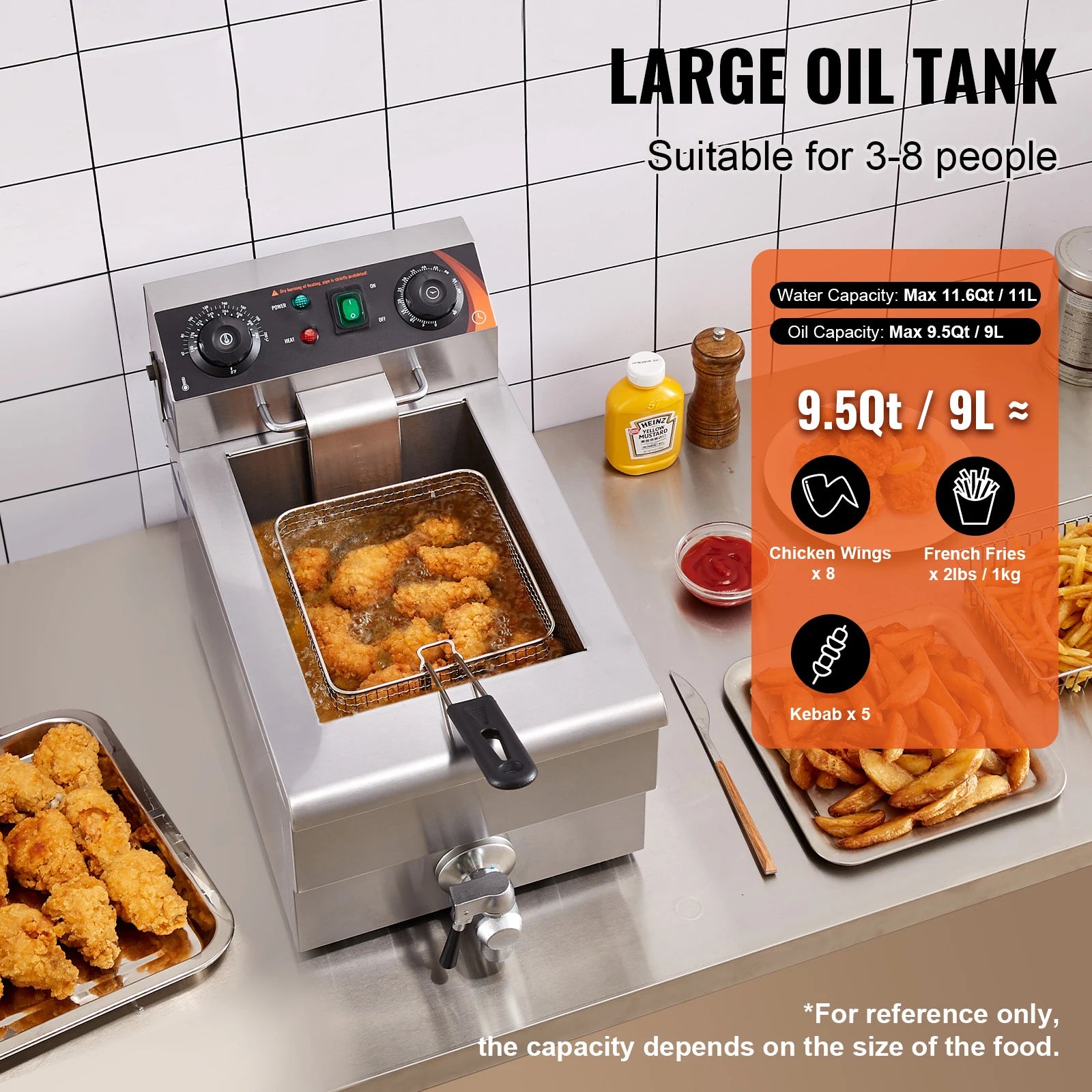 SucceBuy Commercial Deep Fryer — Electric Countertop Stainless Steel with Timer & Temp Control