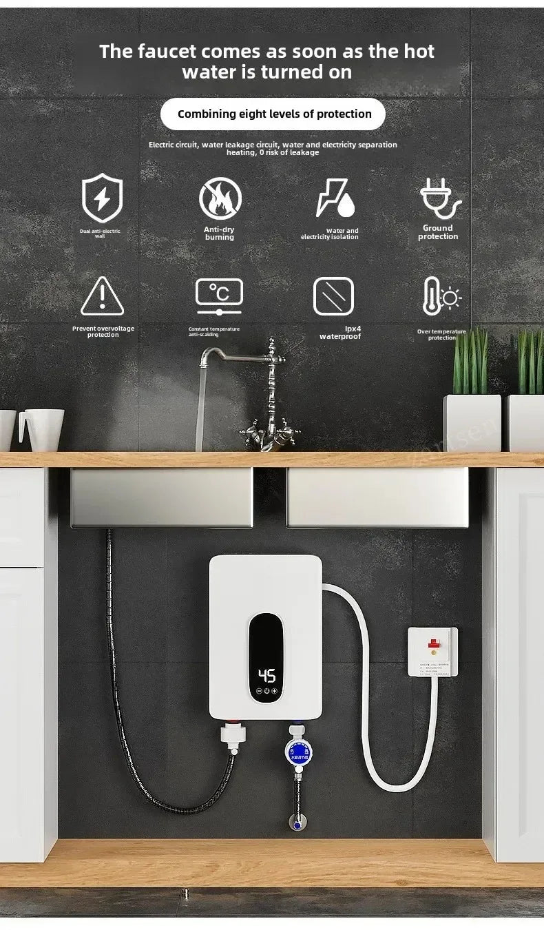 220V Instant Tankless Water Heater — Compact Electric On-Demand for Bathroom & Toilet