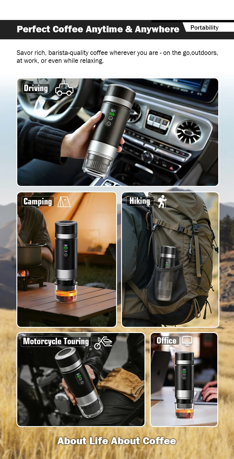DENOKIN 3-in-1 Portable Espresso Machine — Digital Display, Removable Battery for Car, Home & Camping