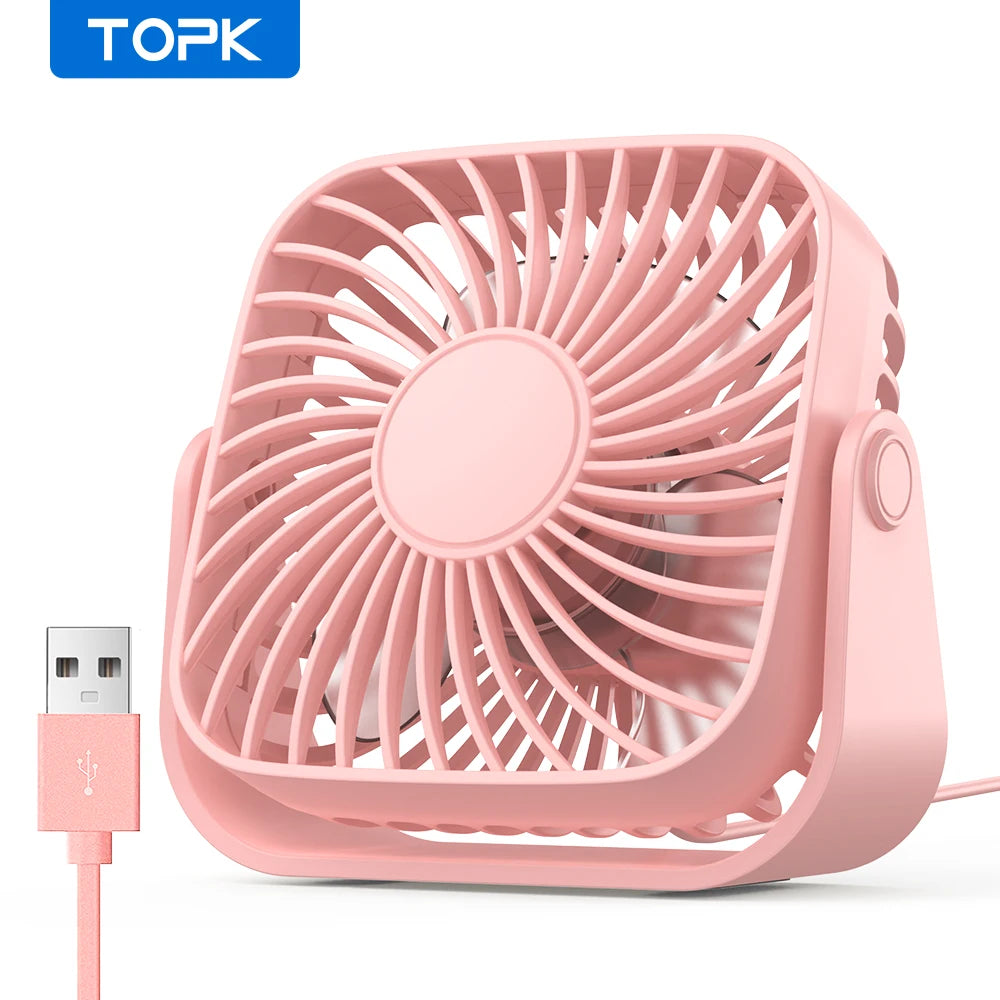 TOPK 4" USB Mini Portable Fan — 3-Speed Quiet Desk Fan with 360° Adjustment