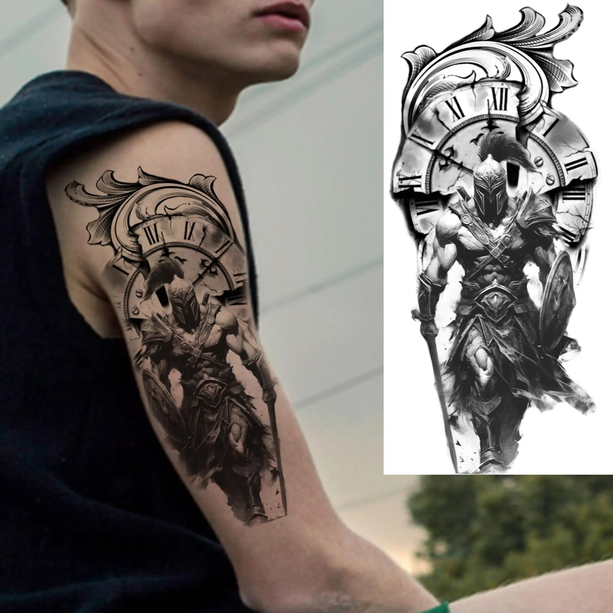 Spartan Warrior Temporary Tattoo — Realistic Waterproof Body Art