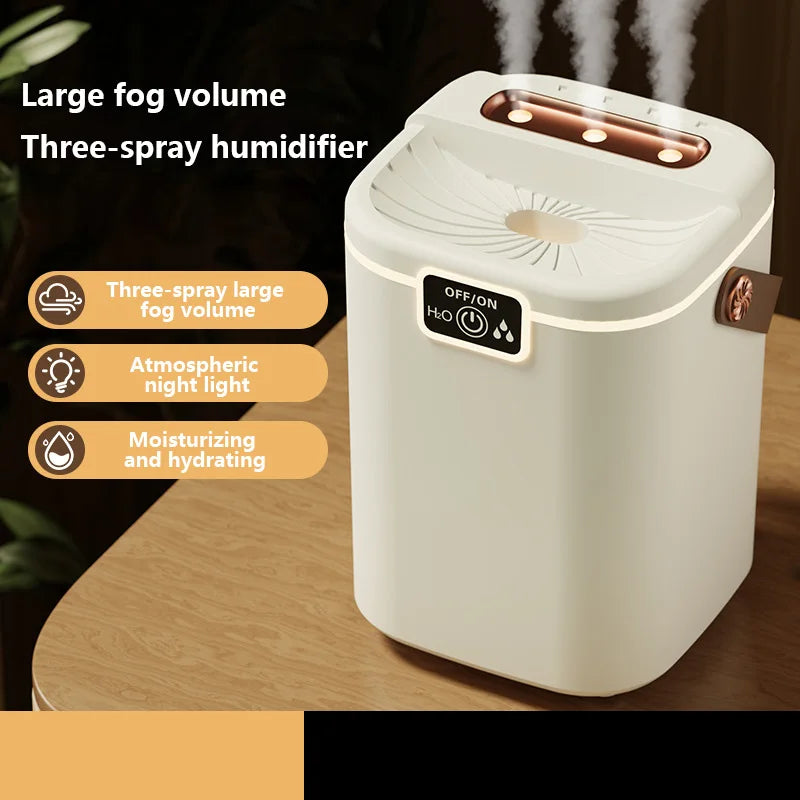 HOMEFISH 2L Triple Nozzle Humidifier — Silent Night Light Air Purifier, Type-C Refill