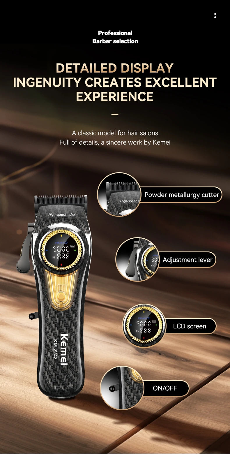 Kemei Professional Hair Clipper Kit — DLC Blade Rechargeable Cordless Barber Trimmer